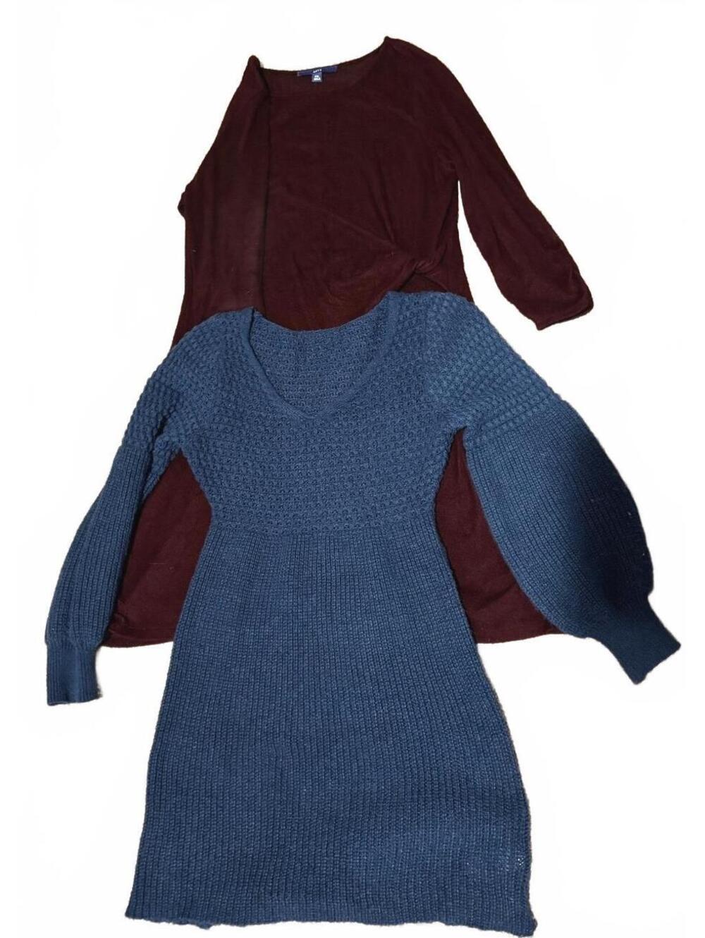 Two Fall Sweater Dress Bundle Teal Knit Dress + Burgundy APT. 9 Dress M / PXL